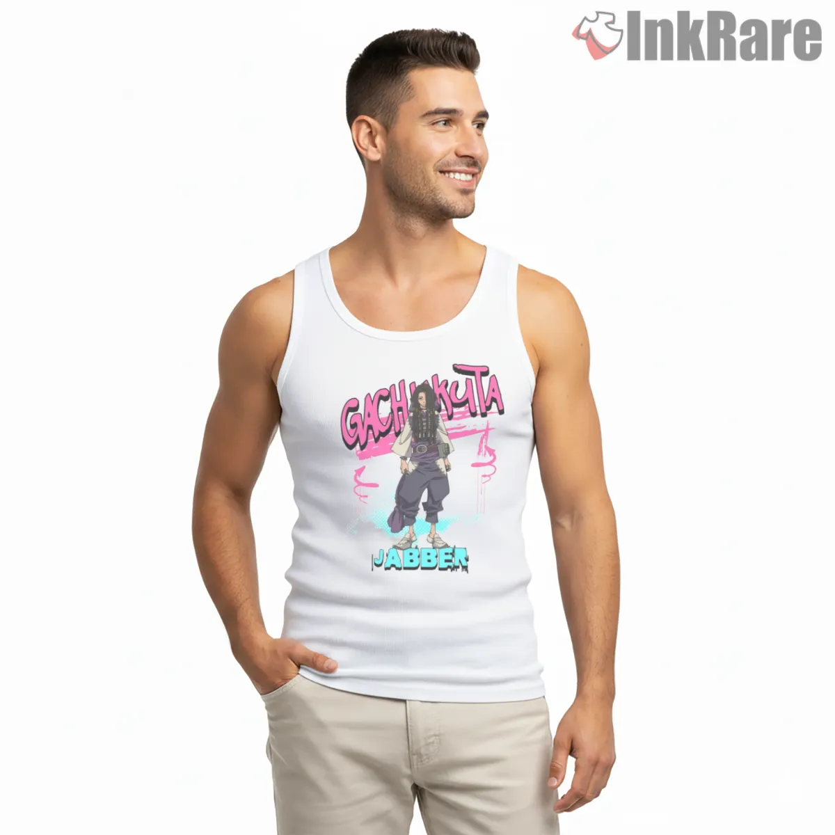Jabber Streetwear Standing Pose Graffiti Anime Shirt on white tank top for men graphic tee
