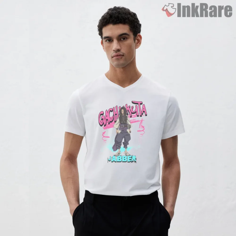 Jabber Streetwear Standing Pose Graffiti Anime Shirt on white v-neck shirt for men graphic tee