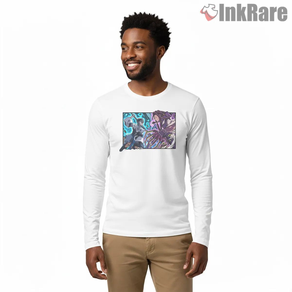 Jabber Vs Zanka Action Clash Dynamic Anime Shirt on white long sleeve shirt for men graphic tee
