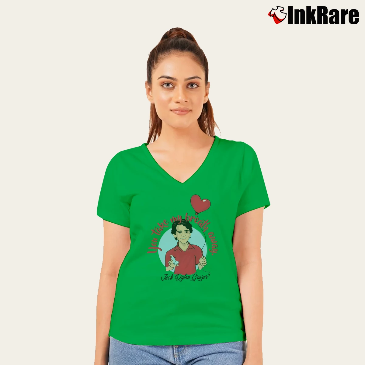 Women’s Jack Dylan Grazer Take My Breath Away V-Neck Tee in irish green | Chic Neckline, Soft Texture