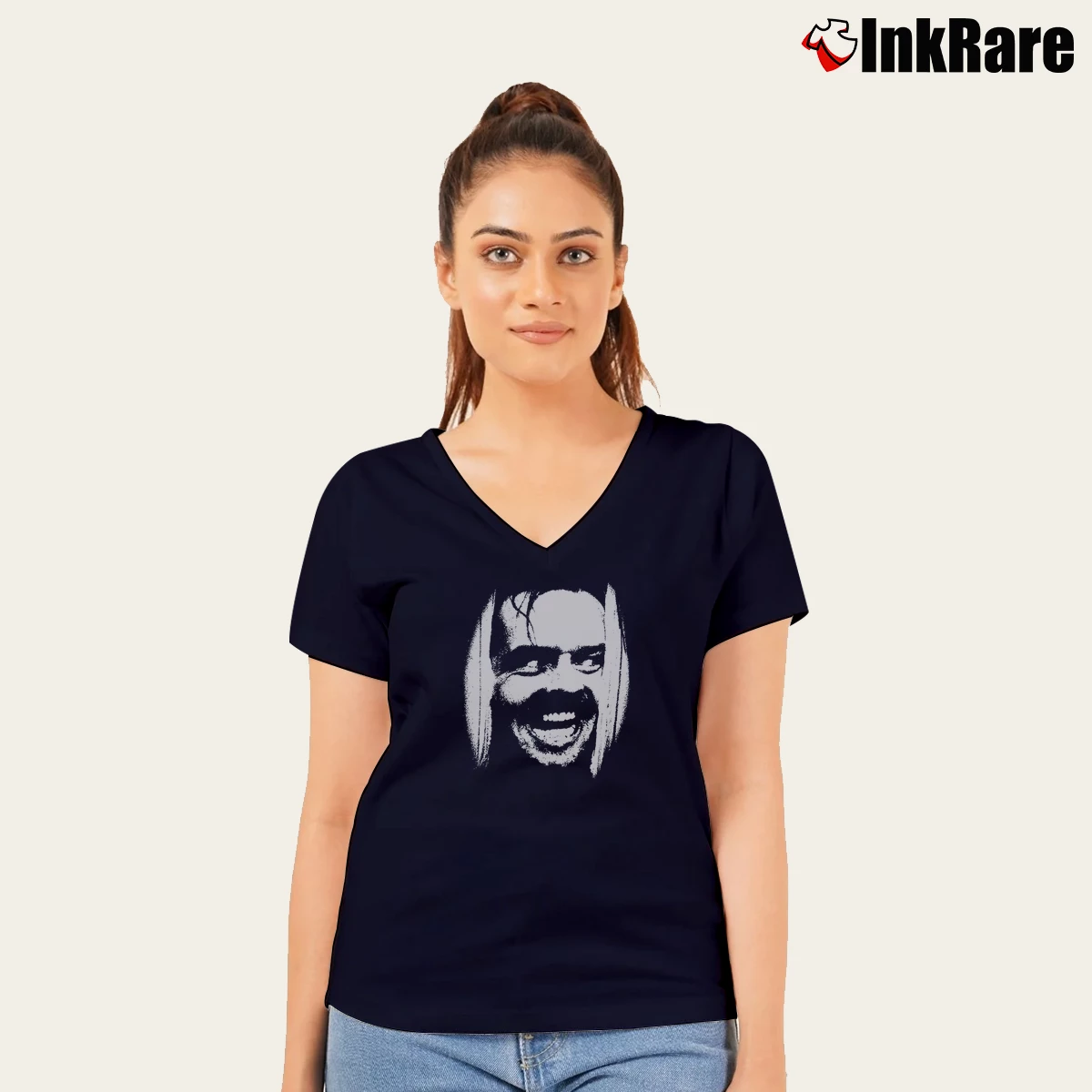 Women’s Jack Nicholson The Shining V-Neck Tee in navy | Chic Neckline, Soft Texture
