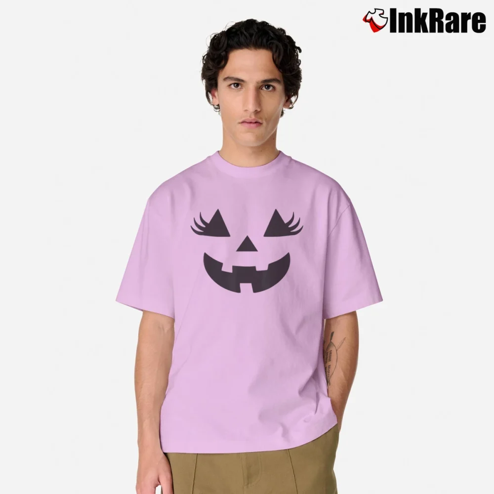 Men’s Jack O Lantern Pumpkin Face Eyelashes Halloween Classic T-Shirt in light pink | Soft, Breathable Everyday Wear