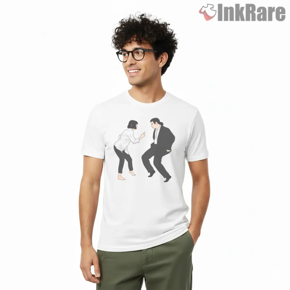 Jack Rabbit Slims Dance Illustration Shirt on white short sleeve shirt for men graphic tee