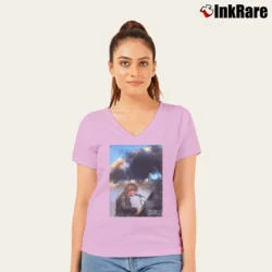 Women’s Jackson Browne Sky Blue V-Neck Tee in light pink | Chic Neckline, Soft Texture