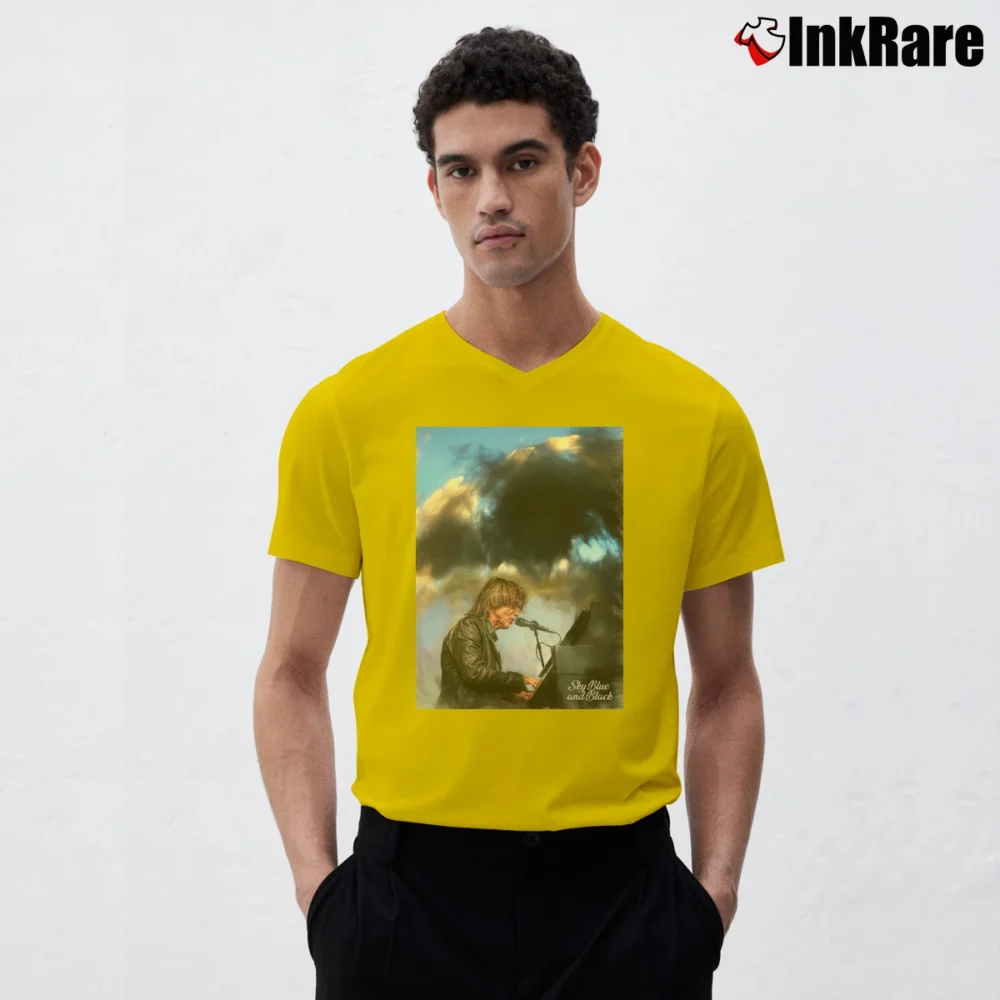 Men’s Jackson Browne Sky Blue V-Neck Tee in yellow | Sharp, Breathable, Everyday Staple