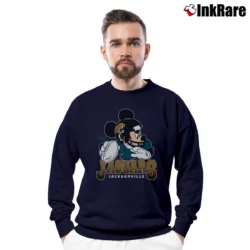 Men’s Jacksonville Jaguars Disney Mickey Mouse Quarterback Crewneck Sweatshirt in navy | Cozy Fabric, Clean Style