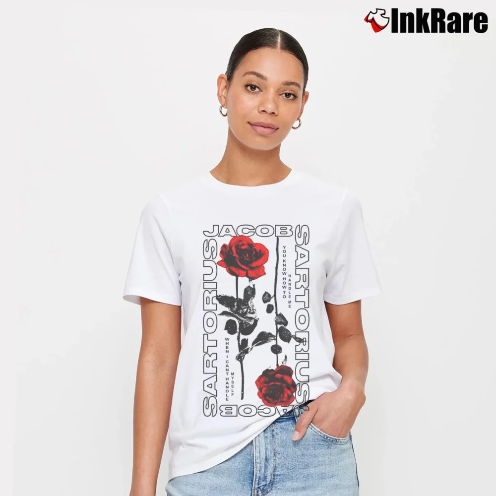 Women’s Jacob Sartorius Roses Birthday Gift Signature T-Shirt in white | Soft, Flattering Fit