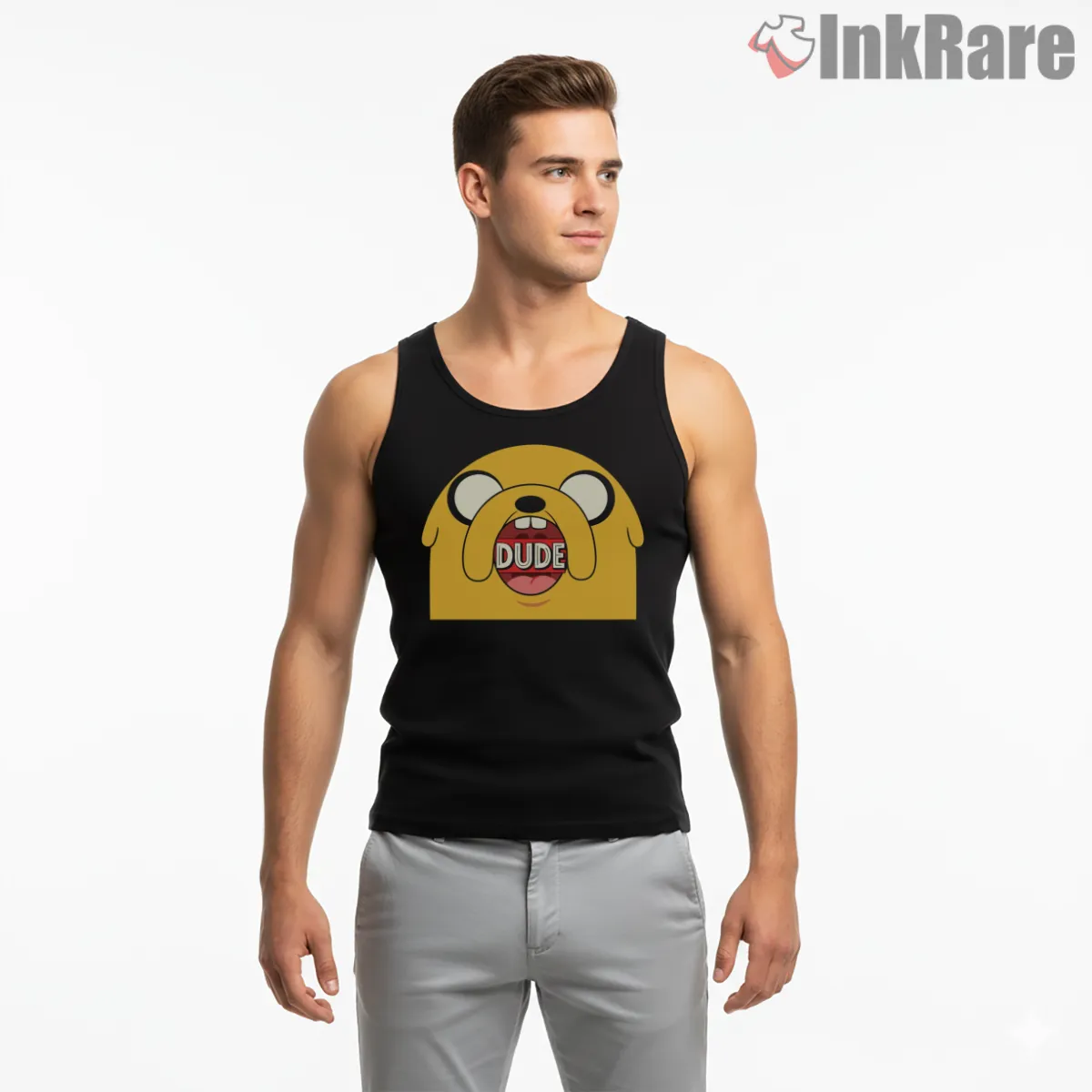 Jake Dude Quote Face Close Up Cartoon Tank Top Black Jake Dude Quote Face Close Up Cartoon Shirt on black tank top for men graphic tee