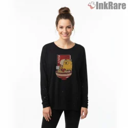 Jake Eating Ramen Japanese Style Cartoon Shirt on black long sleeve shirt for women graphic tee