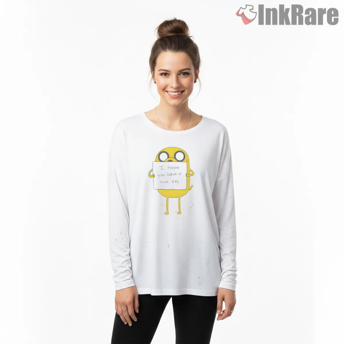 Jake Holding Note Funny Quote Cartoon Long Sleeve White Jake Holding Note Funny Quote Cartoon Shirt on white long sleeve shirt for women graphic tee