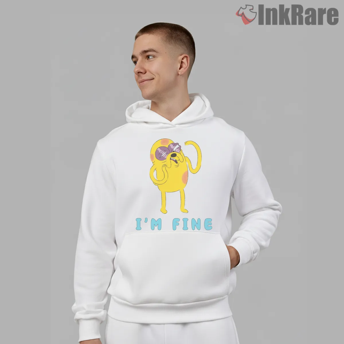 Jake Im Fine Meme Expression Cartoon Hoodie White Jake Im Fine Meme Expression Cartoon Shirt on white hoodie for men graphic tee