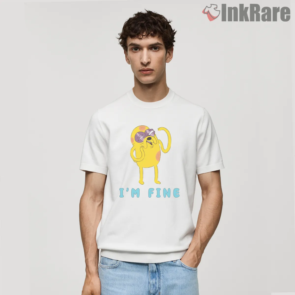 Jake Im Fine Meme Expression Cartoon Short Sleeve White Jake Im Fine Meme Expression Cartoon Shirt on white short sleeve shirt for men graphic tee