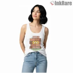 Jake In Wall Brick Peek Cartoon Parody Shirt on white tank top for women graphic tee
