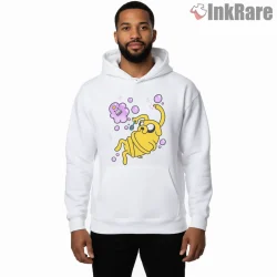 Jake Playing With Bubbles Cute Cartoon Shirt on white hoodie for men graphic tee