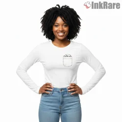 Jake Pocket Peek Cartoon Minimal Graphic Shirt on white long sleeve shirt for women graphic tee