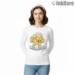 Jake Running Mathematical Action Cartoon Shirt on white long sleeve shirt for women graphic tee