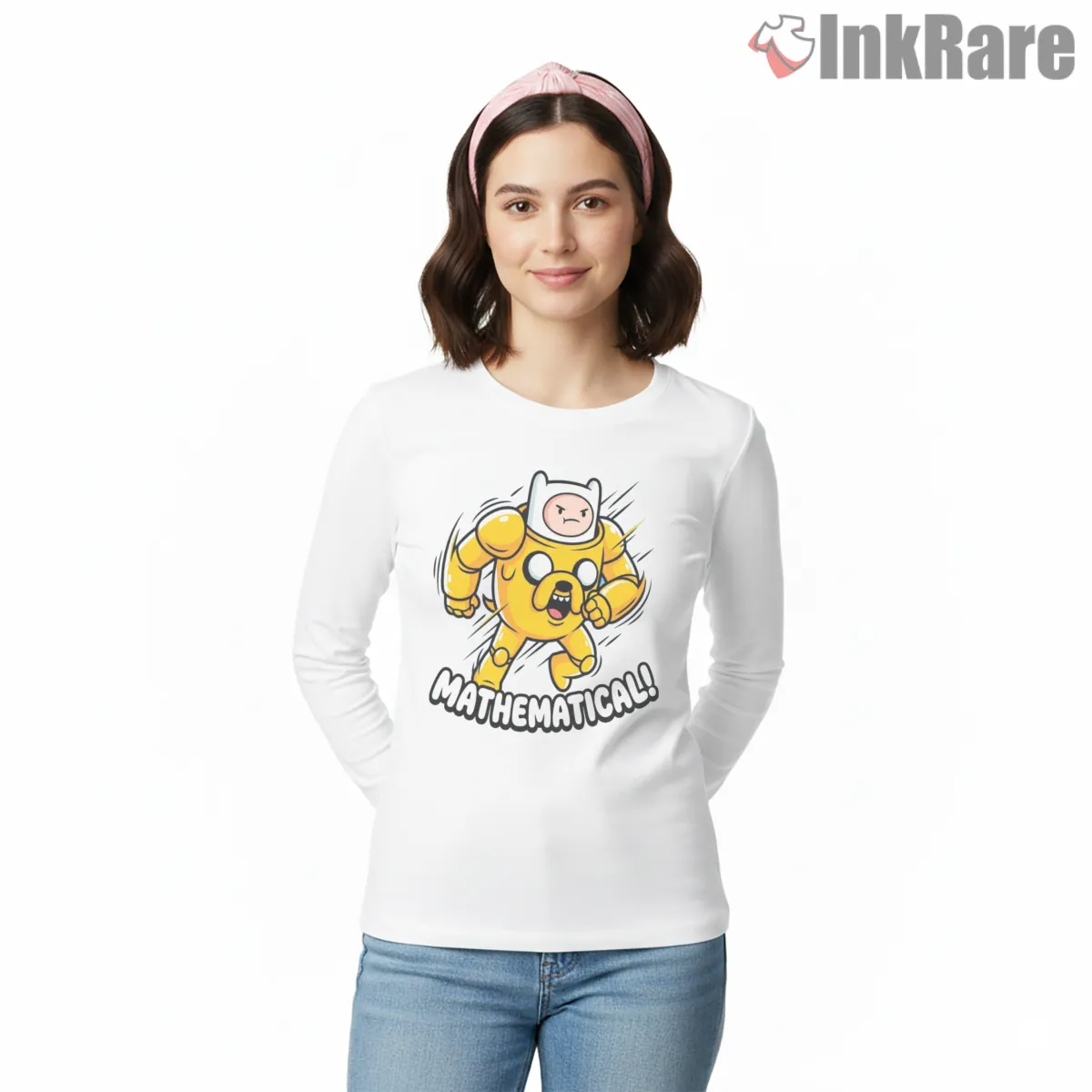 Jake Running Mathematical Action Cartoon Long Sleeve White Jake Running Mathematical Action Cartoon Shirt on white long sleeve shirt for women graphic tee