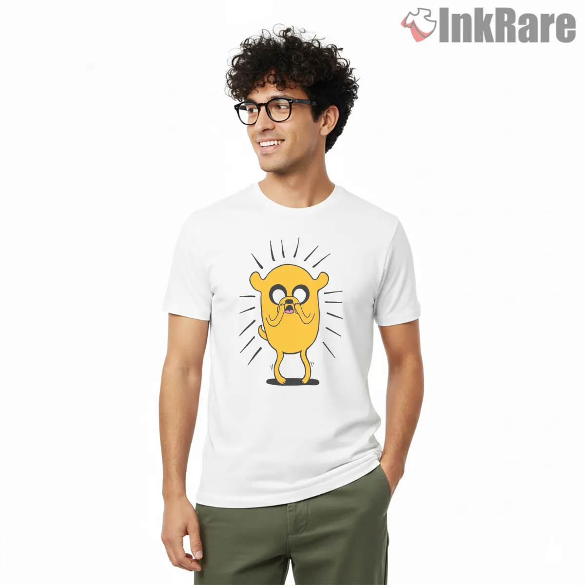Jake Shock Expression Cartoon Reaction Funny Short Sleeve White Jake Shock Expression Cartoon Reaction Funny Shirt on white short sleeve shirt for men graphic tee