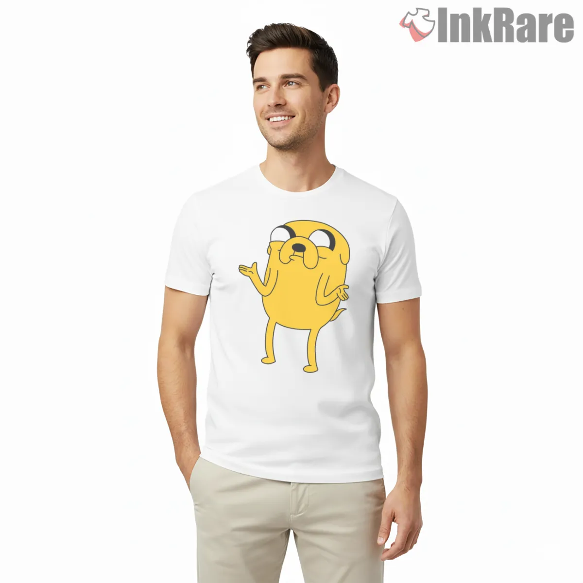 Jake Shrug Expression Funny Minimal Cartoon Short Sleeve White Jake Shrug Expression Funny Minimal Cartoon Shirt on white short sleeve shirt for men graphic tee