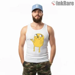 Jake Shrug Expression Funny Minimal Cartoon Shirt on white tank top for men graphic tee
