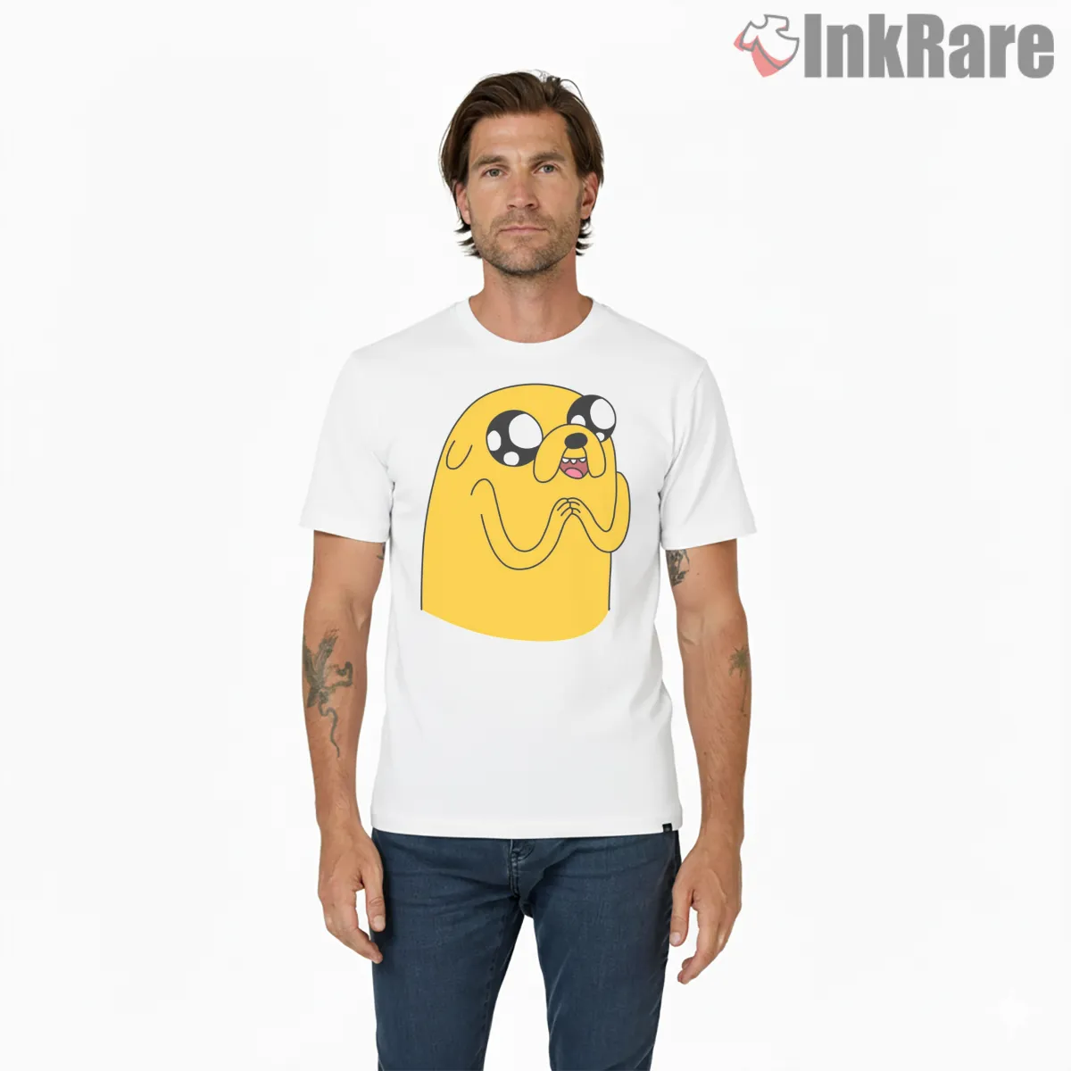 Jake Sparkly Eyes Cute Expression Cartoon Short Sleeve White Jake Sparkly Eyes Cute Expression Cartoon Shirt on white short sleeve shirt for men graphic tee