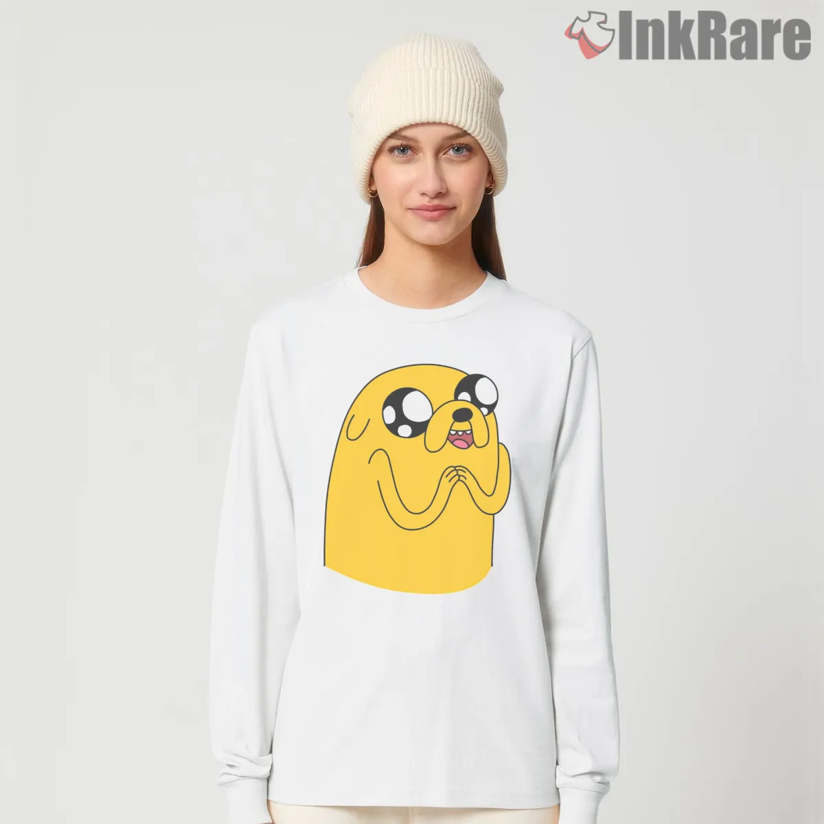 Jake Sparkly Eyes Cute Expression Cartoon Long Sleeve White Jake Sparkly Eyes Cute Expression Cartoon Shirt on white long sleeve shirt for women graphic tee