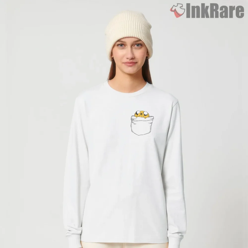 Jake The Dog Pocket Illustration Clean Cartoon Shirt on white long sleeve shirt for women graphic tee