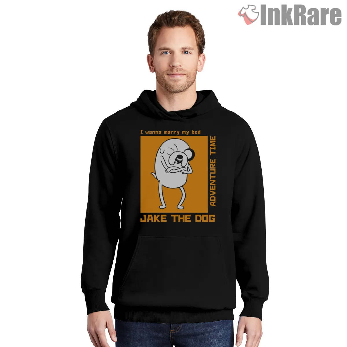 Jake The Dog Simple Standing Character Cartoon Shirt on black hoodie for men graphic tee