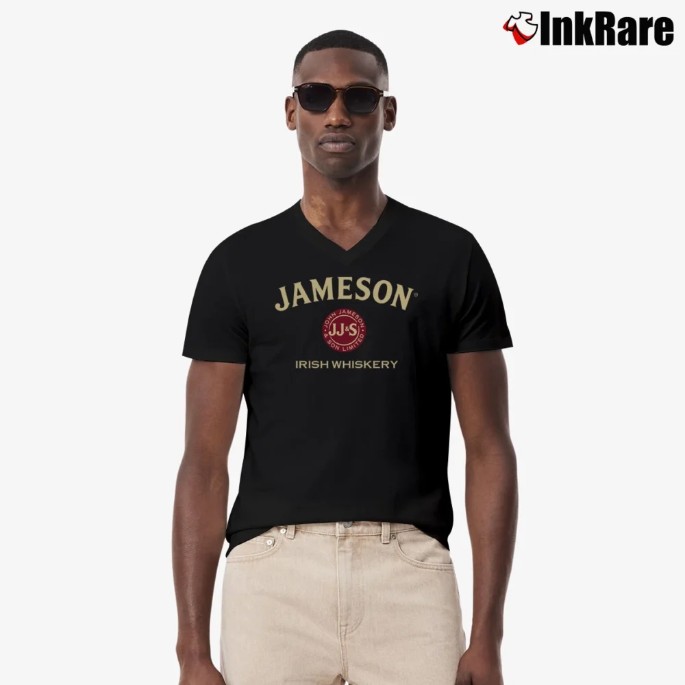 Men’s Jameson Irish Whiskey Logo Cream V-Neck Tee in black | Sharp, Breathable, Everyday Staple