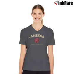 Women’s Jameson Irish Whiskey Logo Cream V-Neck Tee in charcoal | Chic Neckline, Soft Texture