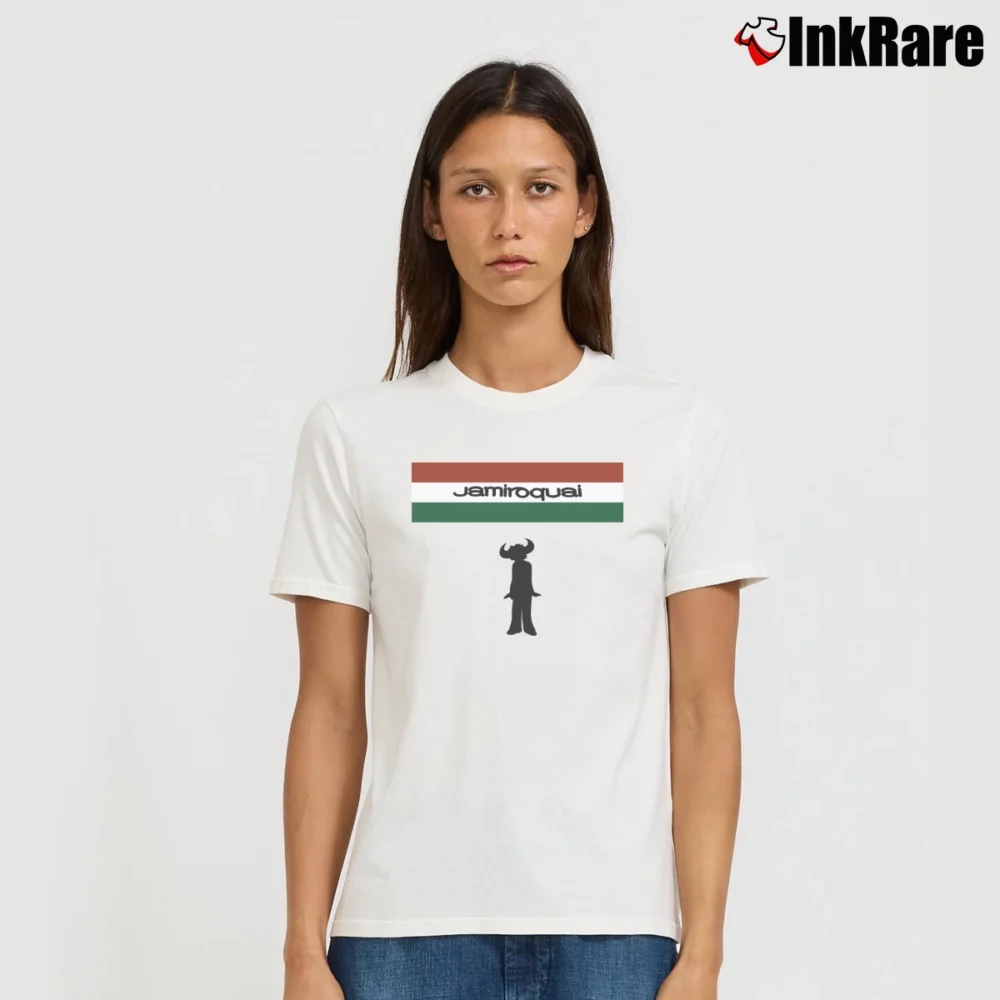 Women’s Jamiroquai British Dance Funk Band Signature T-Shirt in white | Soft, Flattering Fit