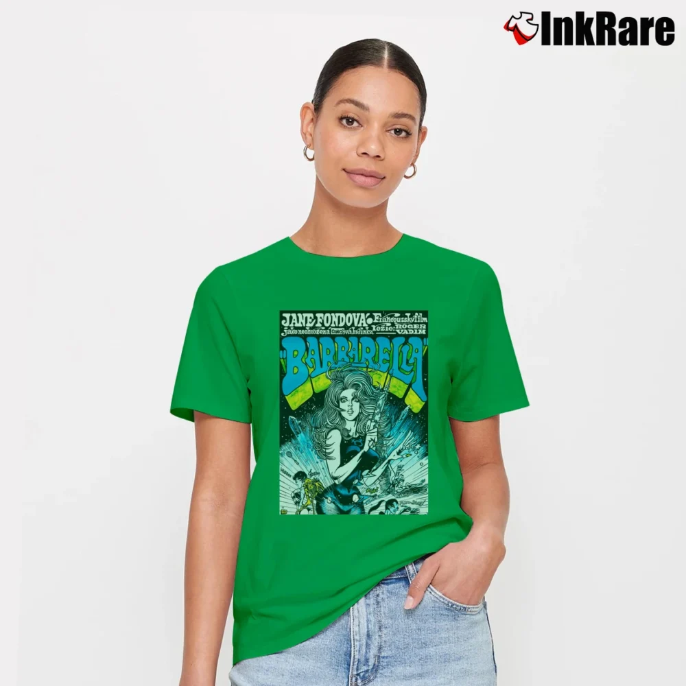 Women’s Jane Fonda Barbarella Poster 1968 Signature T-Shirt in irish green | Soft, Flattering Fit