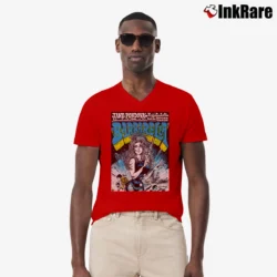 Men’s Jane Fonda Barbarella Poster 1968 V-Neck Tee in red | Sharp, Breathable, Everyday Staple