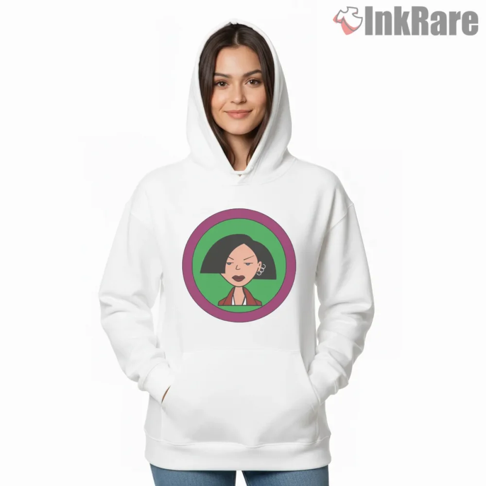 Jane Lane Logo Circle Minimal Portrait Shirt on white hoodie for women graphic tee