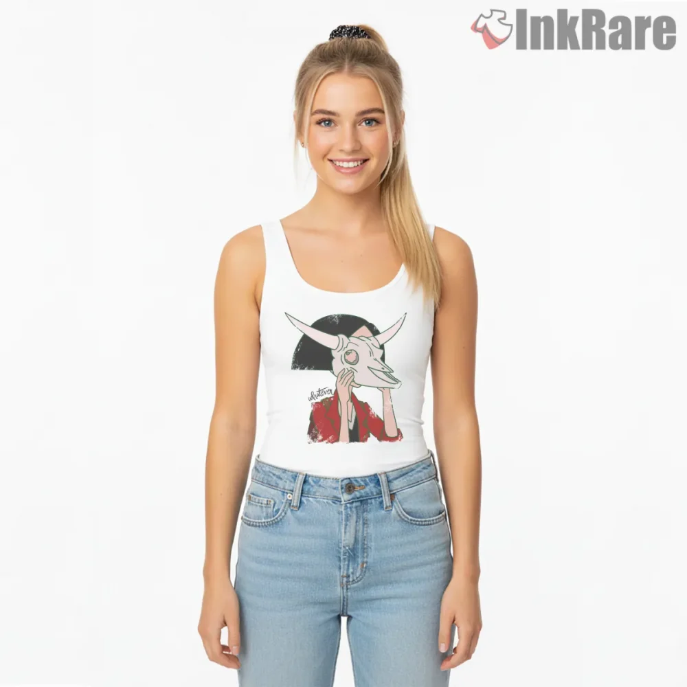 Jane Lane Skull Mask Whatever Grunge Shirt on white tank top for women graphic tee