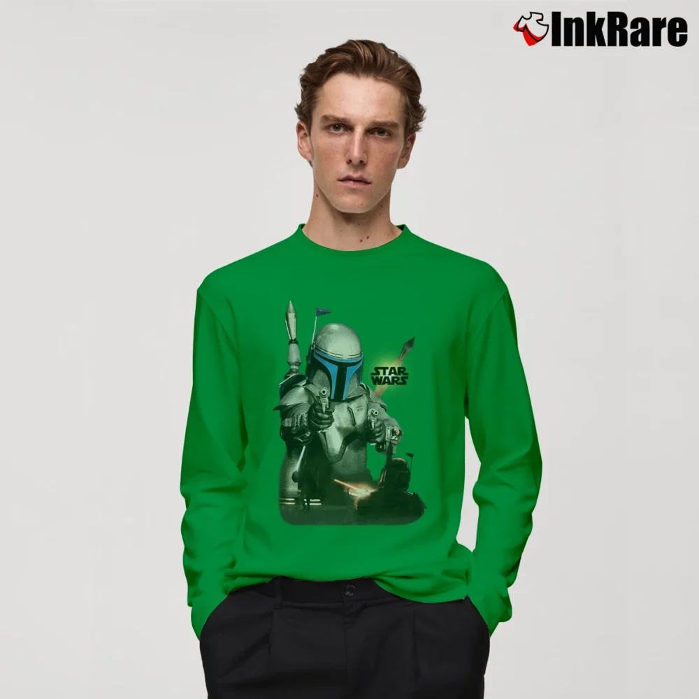 Men’s Jango Fett Star Wars Streetwear Promo Long-Sleeve Shirt in irish green | Sleek, Lightweight, Year-Round Wear