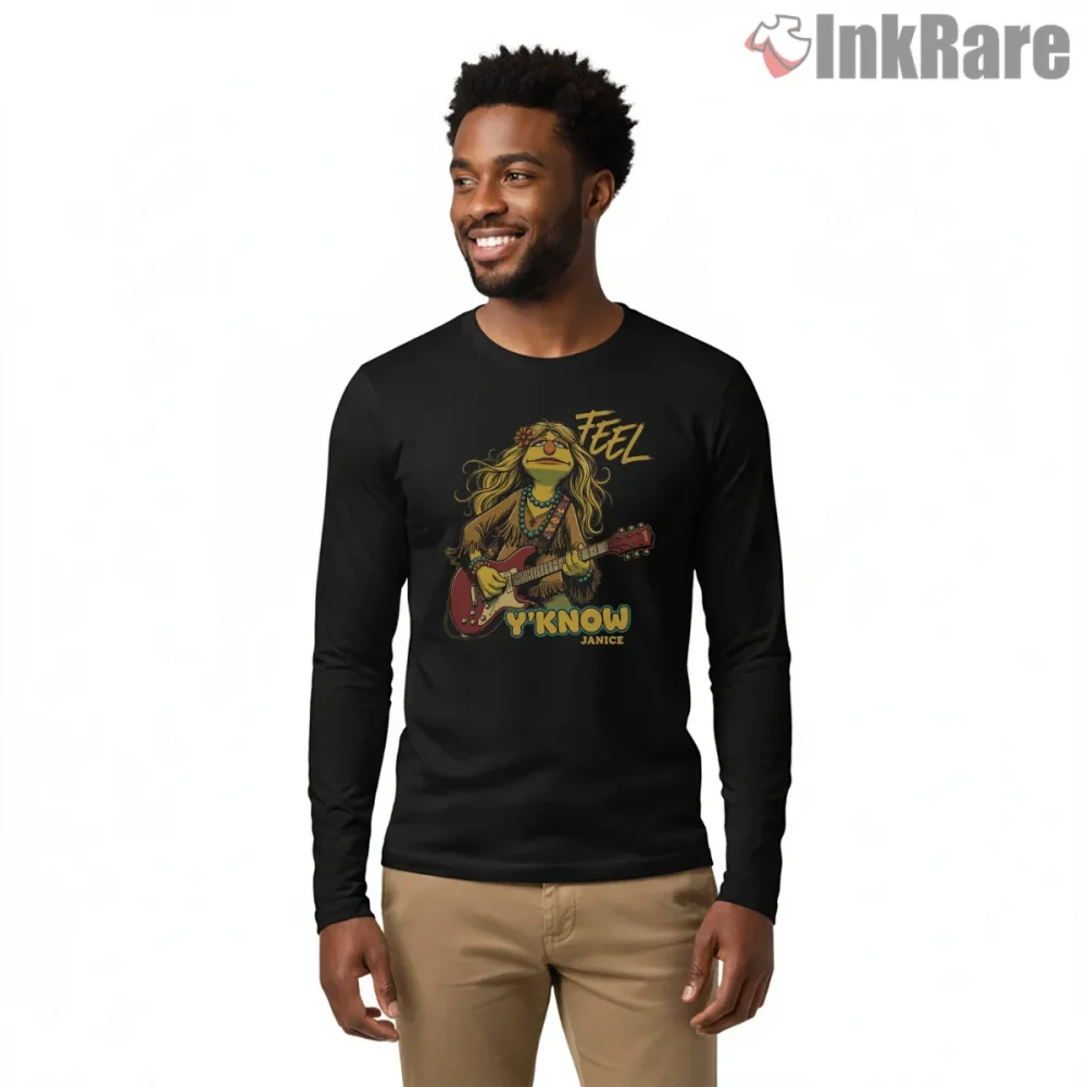 Janice Guitar Vintage Rock Portrait Feel Y Know Shirt on black long sleeve shirt for men graphic tee