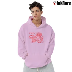 Men’s Japanese Aesthetic Dragon Kanji Pullover Hoodie in light pink | Cozy, Durable, Modern Fit