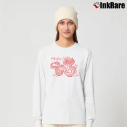 Women’s Japanese Aesthetic Dragon Kanji Long-Sleeve Top in white | Sleek, Versatile, All-Season