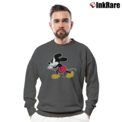 Men’s Japanese Brand Number Nine Eddie Vedder Mickey Mouse Crewneck Sweatshirt in charcoal | Cozy Fabric, Clean Style