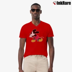 Men’s Japanese Brand Number Nine Eddie Vedder Mickey Mouse V-Neck Tee in red | Sharp, Breathable, Everyday Staple