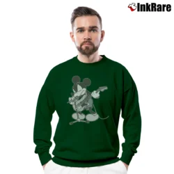 Men’s Japanese Brand Number Nine Mickey Mouse Crewneck Sweatshirt in forest green | Cozy Fabric, Clean Style