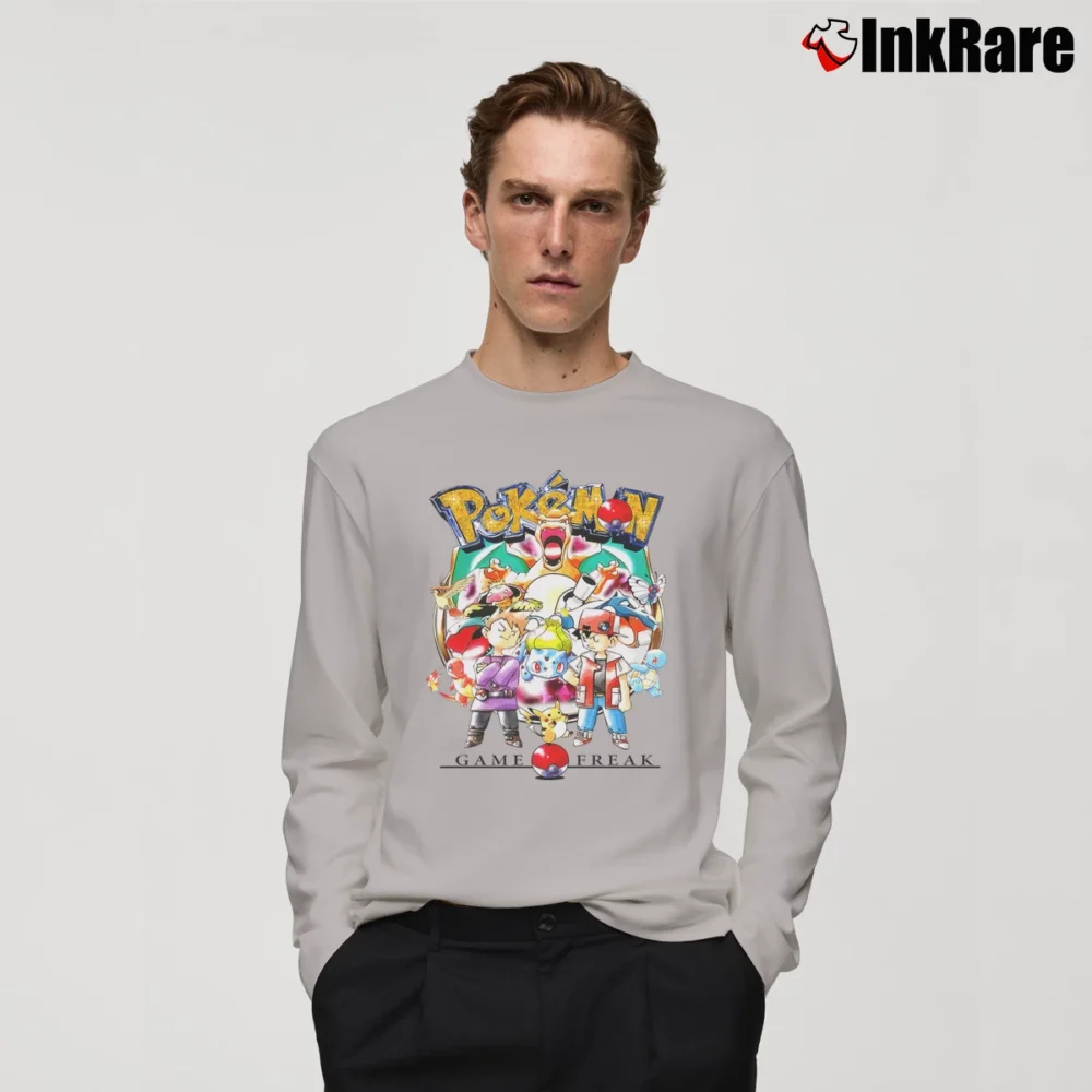 Men’s Japanese Brand Pokemon 90s Style Graphic Long-Sleeve Shirt in sport grey | Sleek, Lightweight, Year-Round Wear