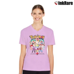Women’s Japanese Brand Pokemon 90s Style Graphic V-Neck Tee in light pink | Chic Neckline, Soft Texture
