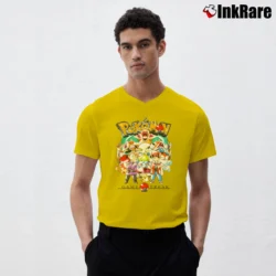 Men’s Japanese Brand Pokemon 90s Style Graphic V-Neck Tee in yellow | Sharp, Breathable, Everyday Staple