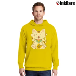 Men’s Japanese Lucky Maneki Neko Cat Pullover Hoodie in yellow | Cozy, Durable, Modern Fit