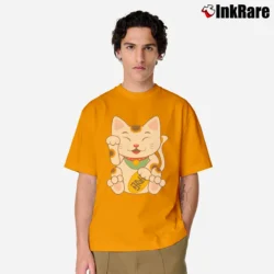 Men’s Japanese Lucky Maneki Neko Cat Classic T-Shirt in orange | Soft, Breathable Everyday Wear