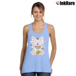 Women’s Japanese Lucky Maneki Neko Cat Tank Top in light blue | Lightweight, Movement-Friendly