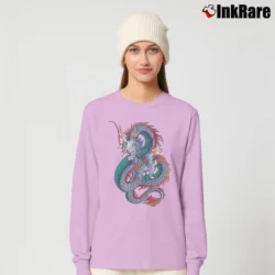 Women’s Japanese Oriental Dragon Classic Custom Long-Sleeve Top in light pink | Sleek, Versatile, All-Season