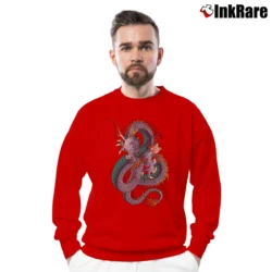 Men’s Japanese Oriental Dragon Classic Custom Crewneck Sweatshirt in red | Cozy Fabric, Clean Style